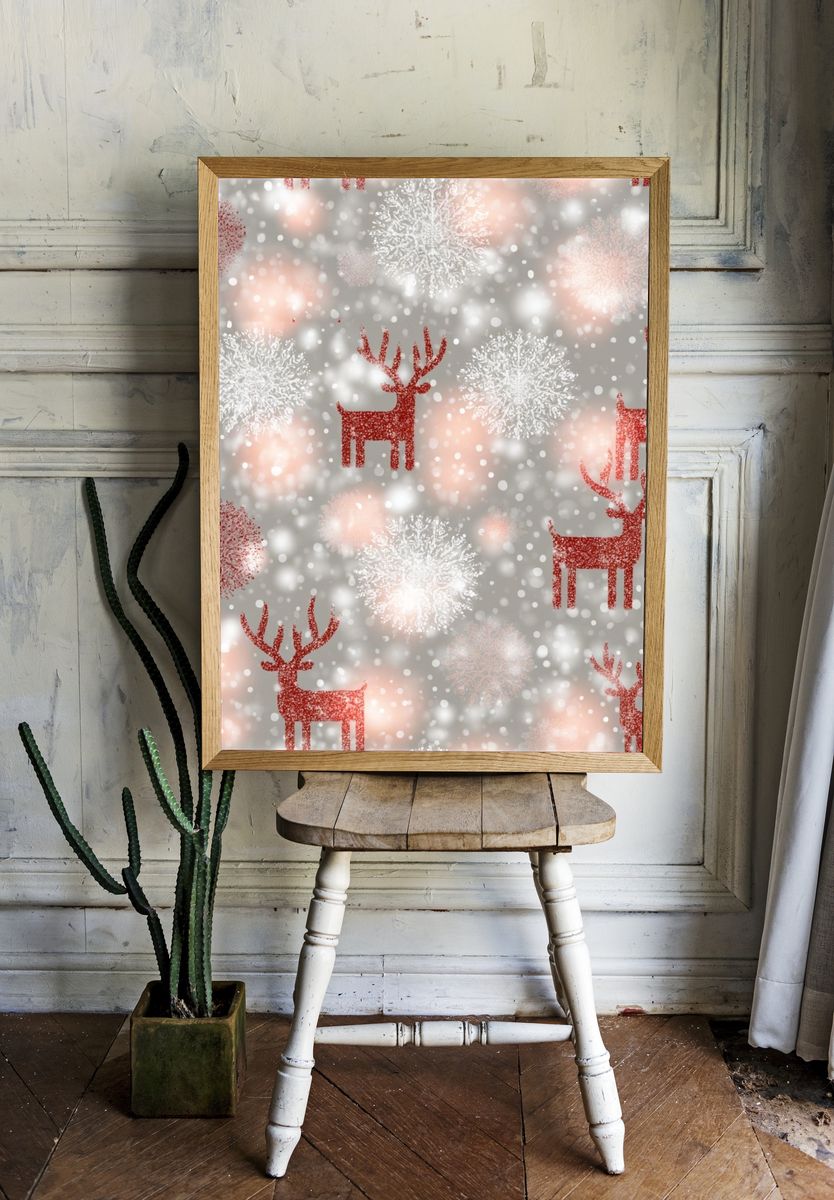 Festive Reindeer Snowfall Print. — room view 1