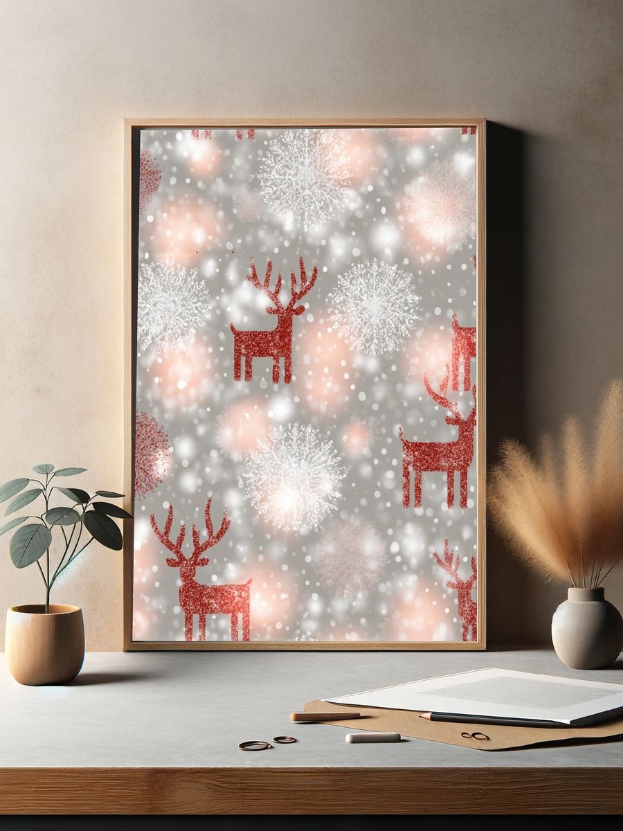 Festive Reindeer Snowfall Print. — room view 2