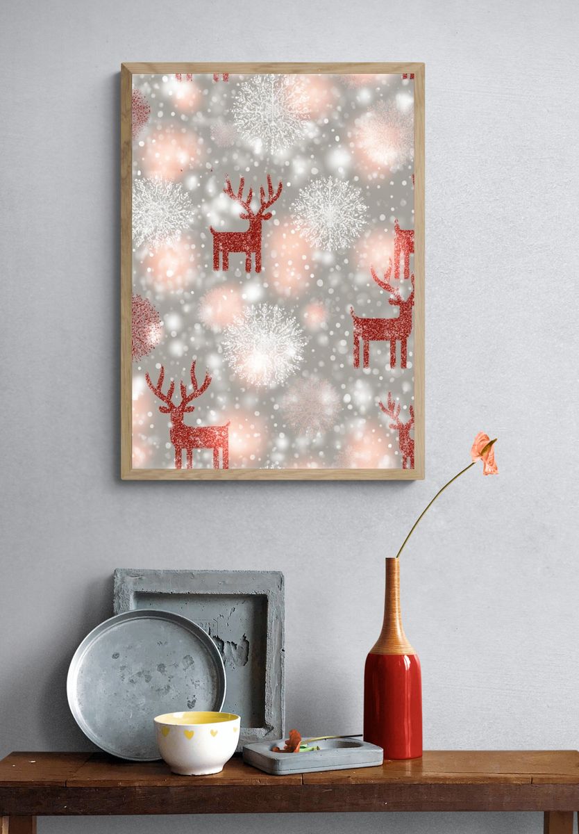 Festive Reindeer Snowfall Print. — room view 3