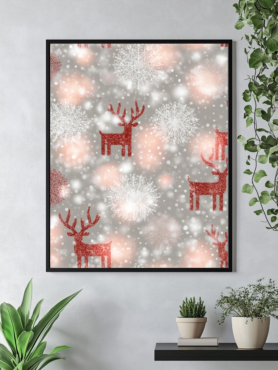 Festive Reindeer Snowfall Print. — room view 4