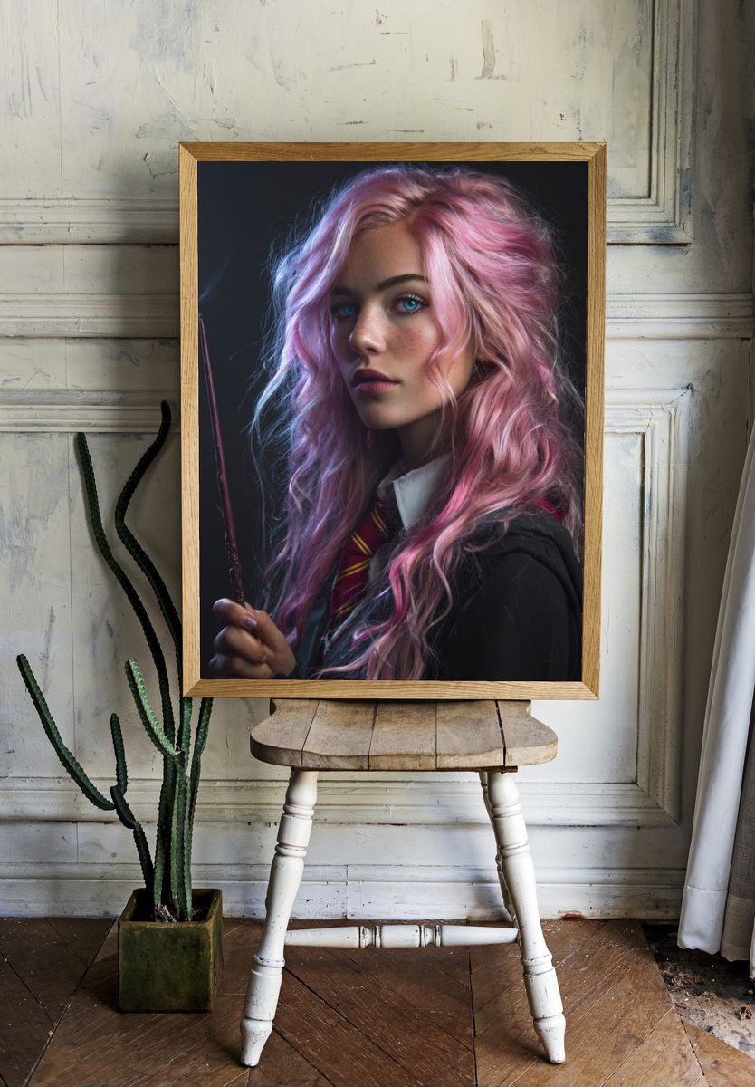 Pink-Haired Wizard Portrait Print. — room view 1