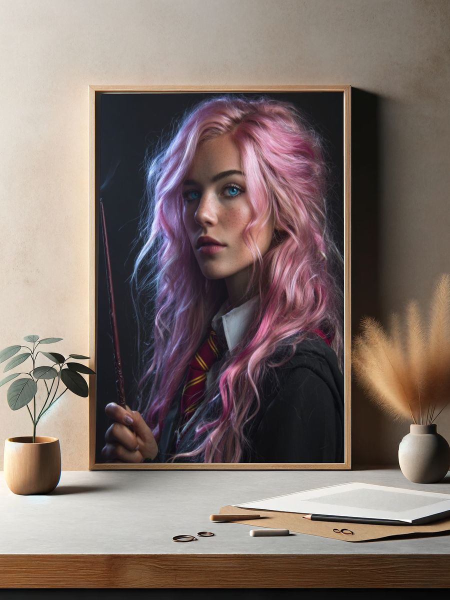 Pink-Haired Wizard Portrait Print. — room view 2