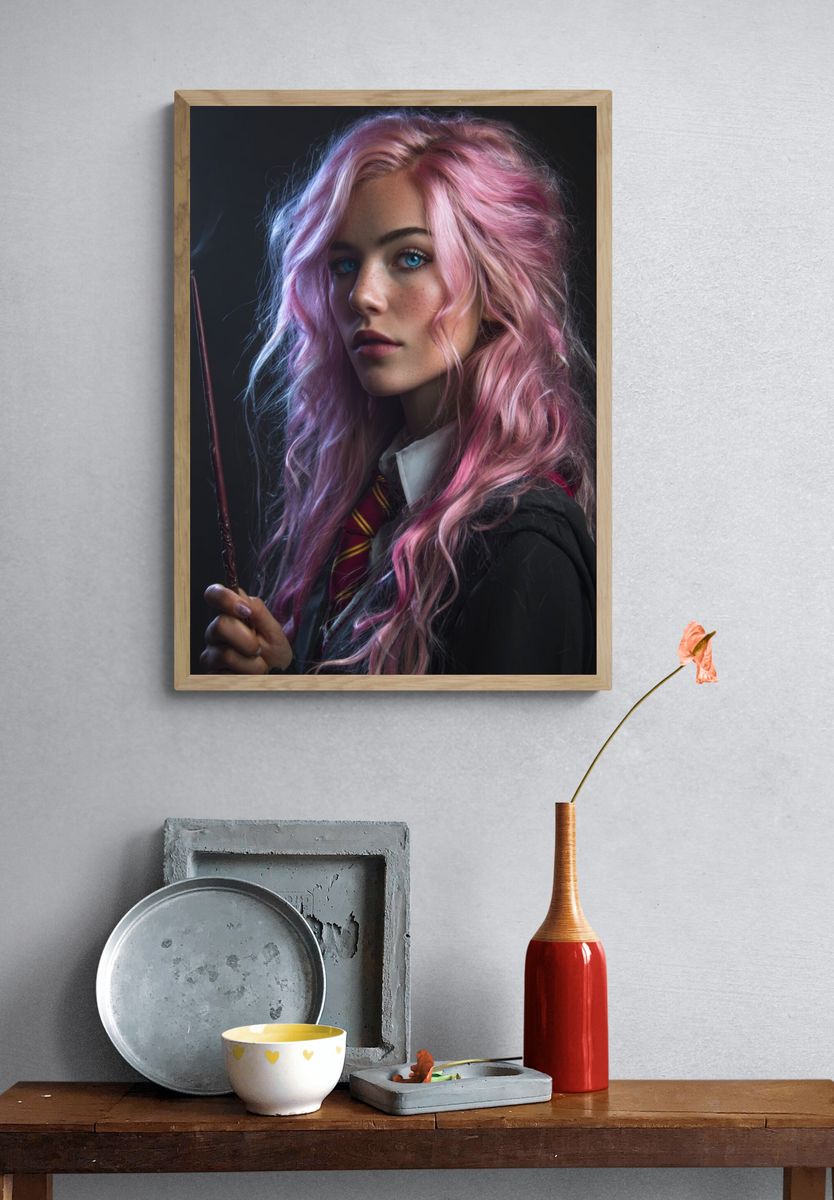Pink-Haired Wizard Portrait Print. — room view 3
