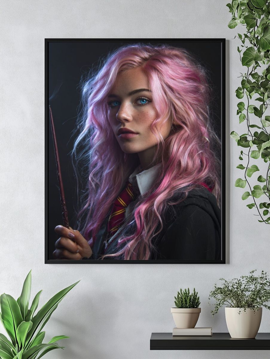 Pink-Haired Wizard Portrait Print. — room view 4