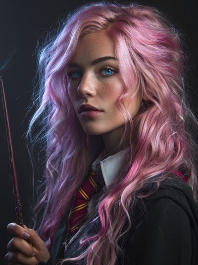 Pink-Haired Wizard Portrait Print. poster print