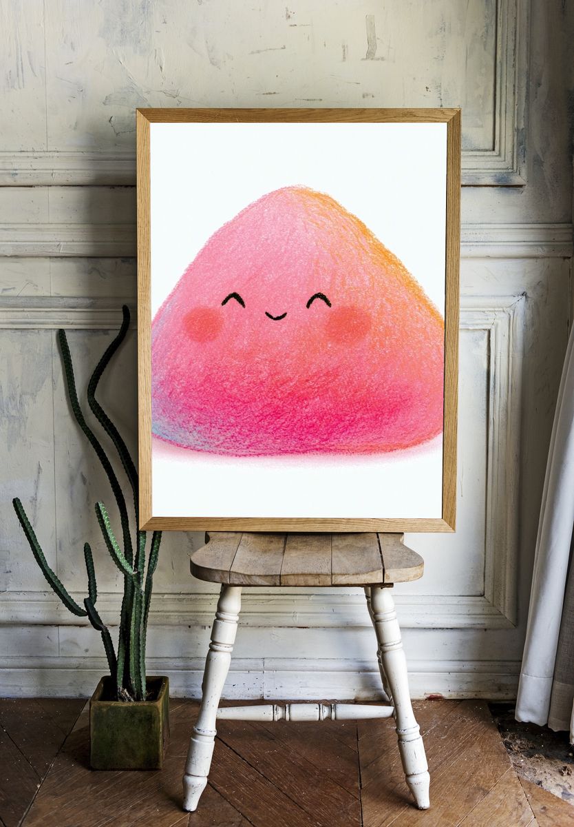 Smiling Peach Character Illustration Poster. room preview