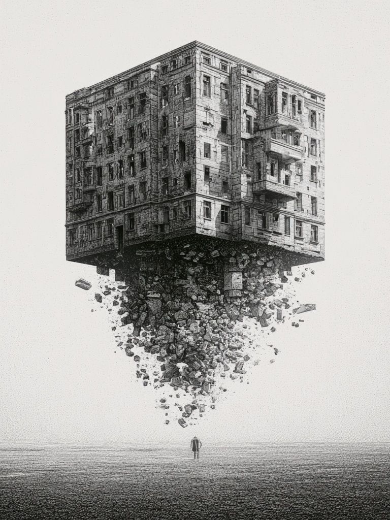 Floating Building Surrealism Print. poster — illustration art