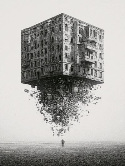 Floating Building Surrealism Print.
