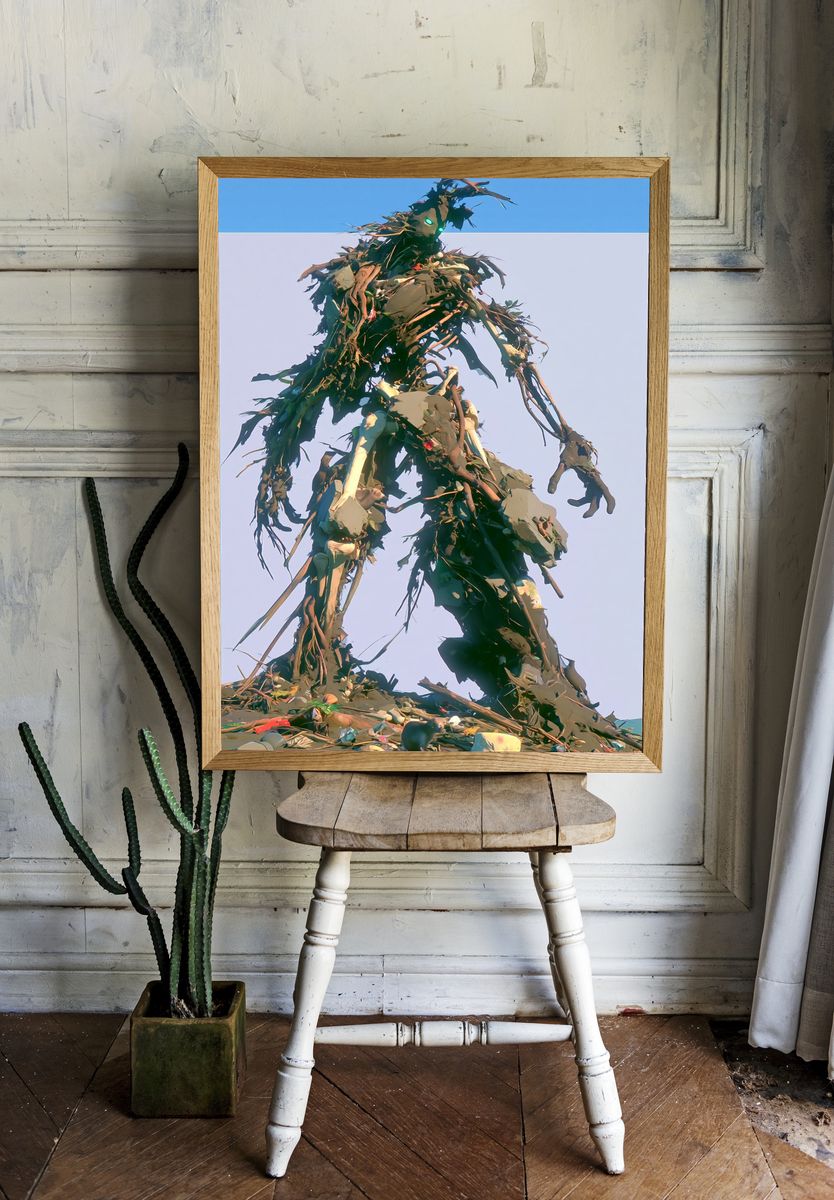 Recycled Giant Figure Illustration Print. room preview