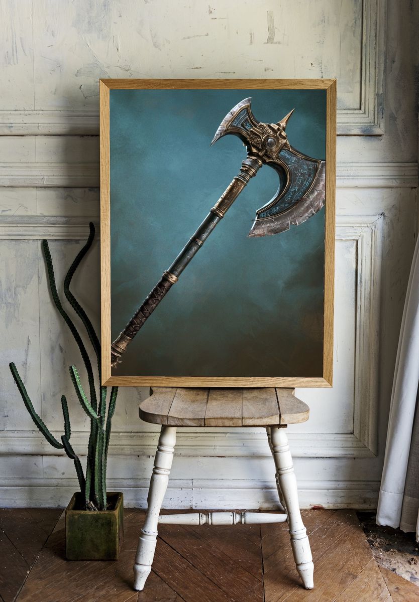 Runed Battle Axe Illustration Poster. room preview