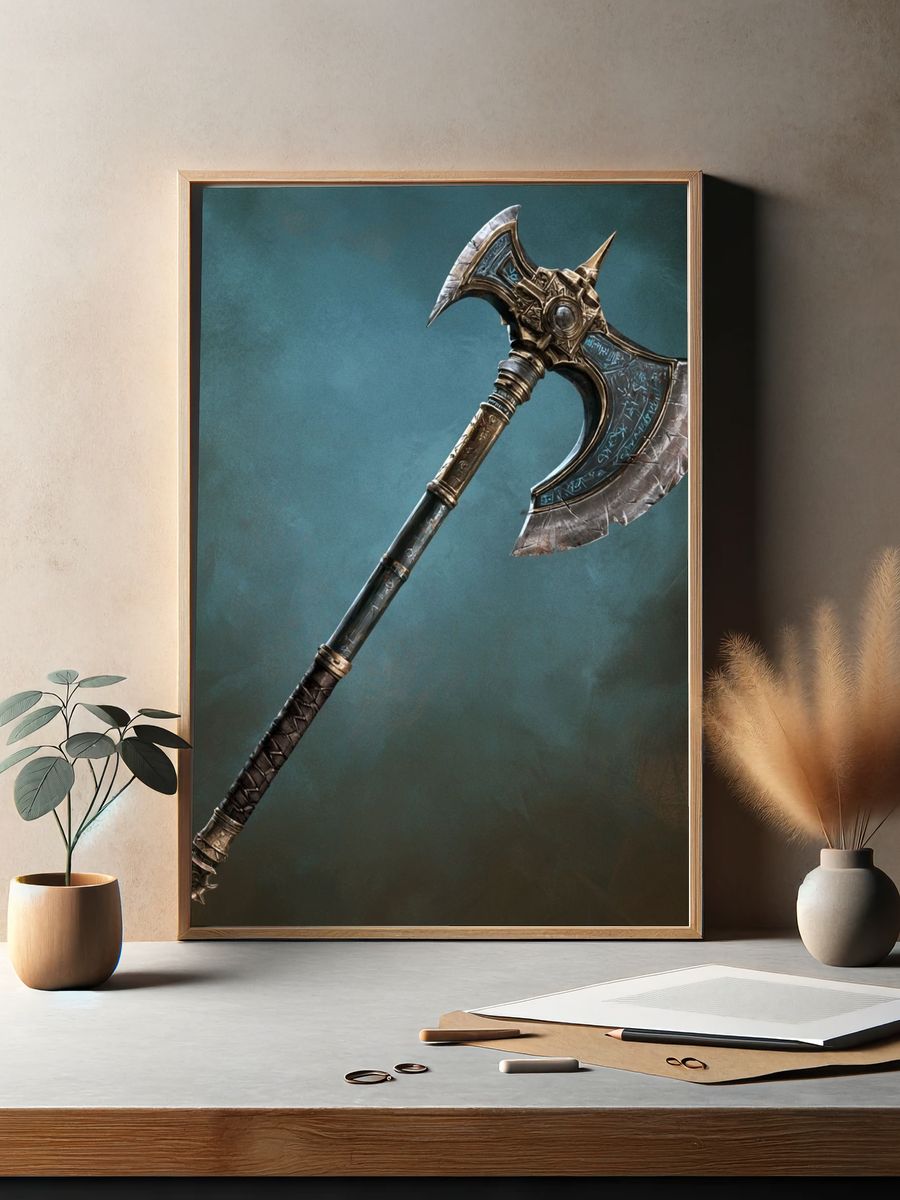 Runed Battle Axe Illustration Poster. — room view 2