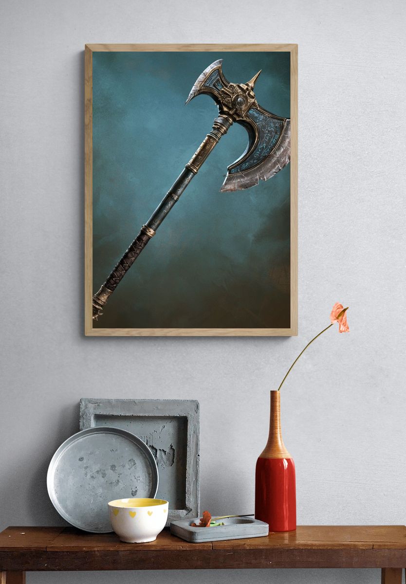 Runed Battle Axe Illustration Poster. — room view 3