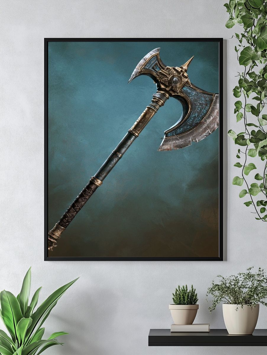 Runed Battle Axe Illustration Poster. — room view 4