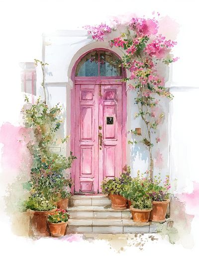Pink Door Watercolor Print.