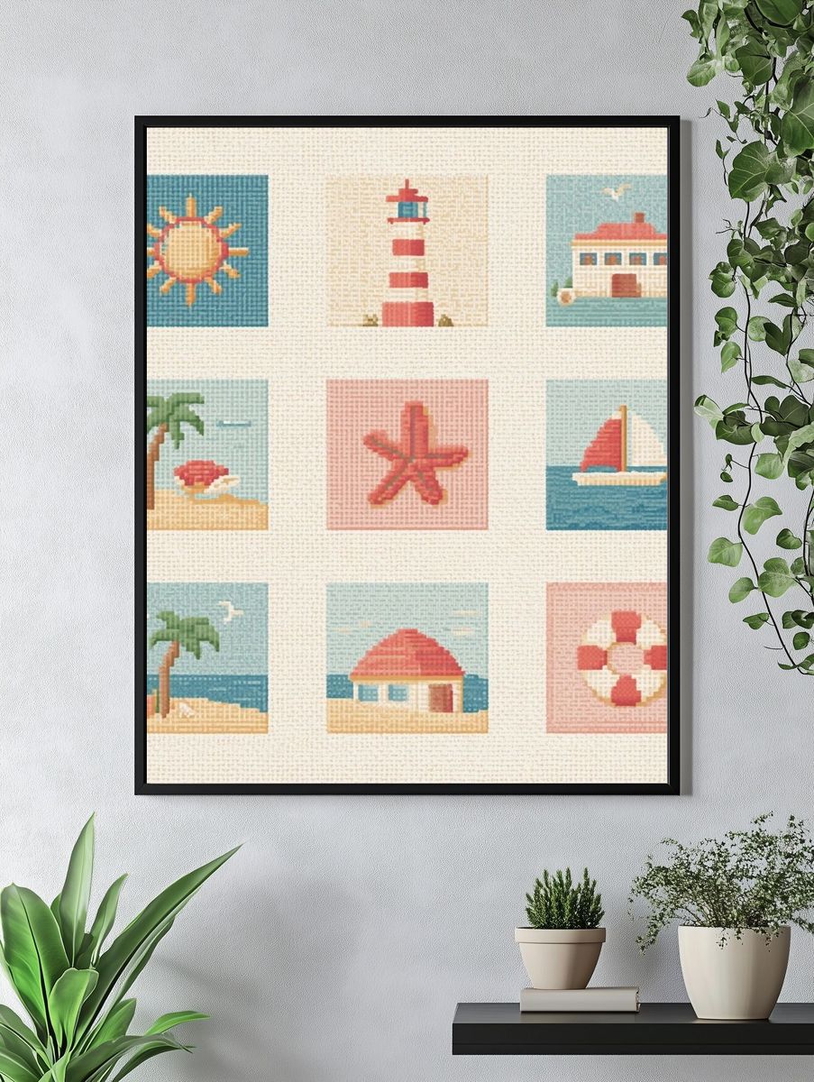 Beach Icons Mosaic Poster. — room view 4