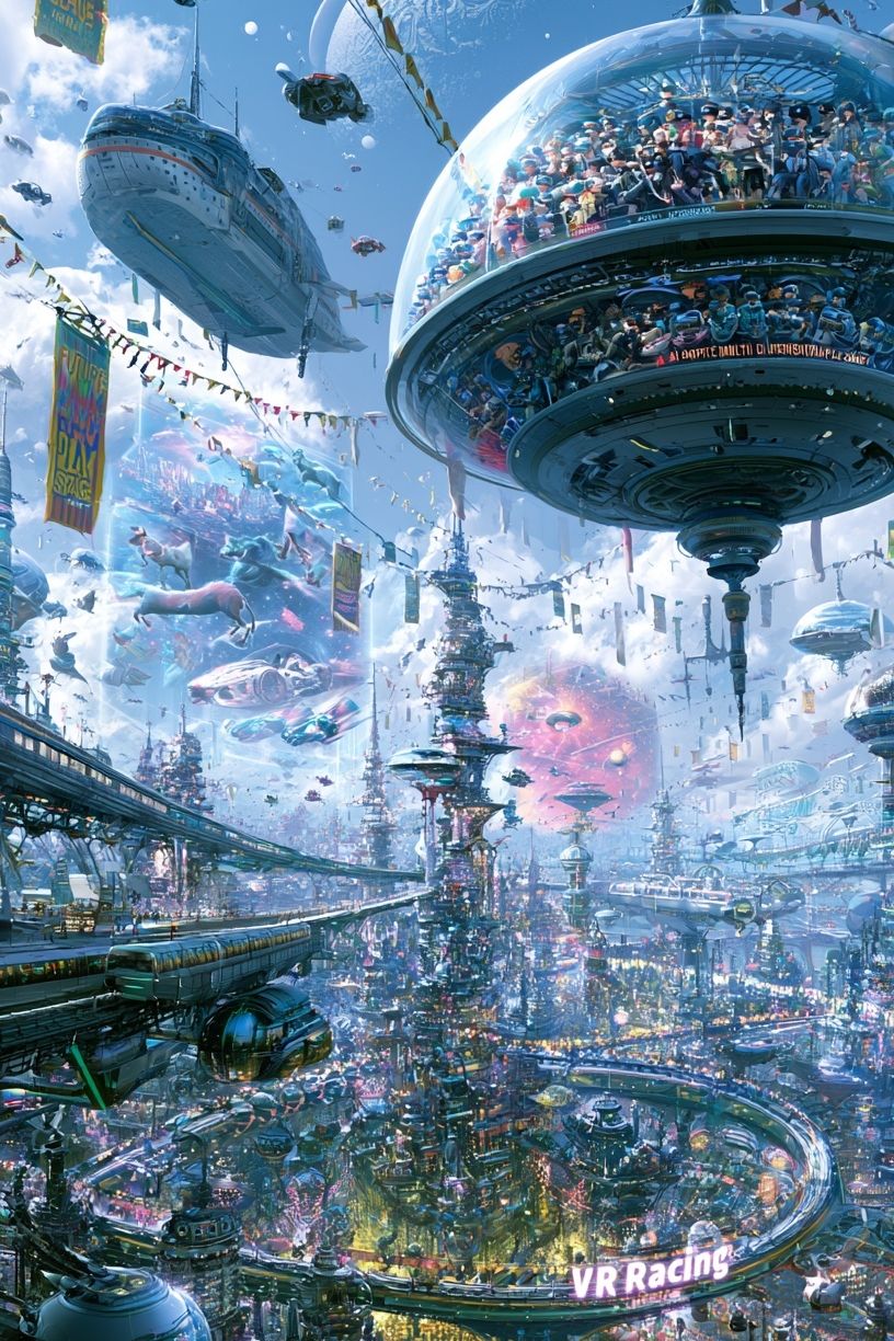 Futuristic VR Racing City Poster. poster detail
