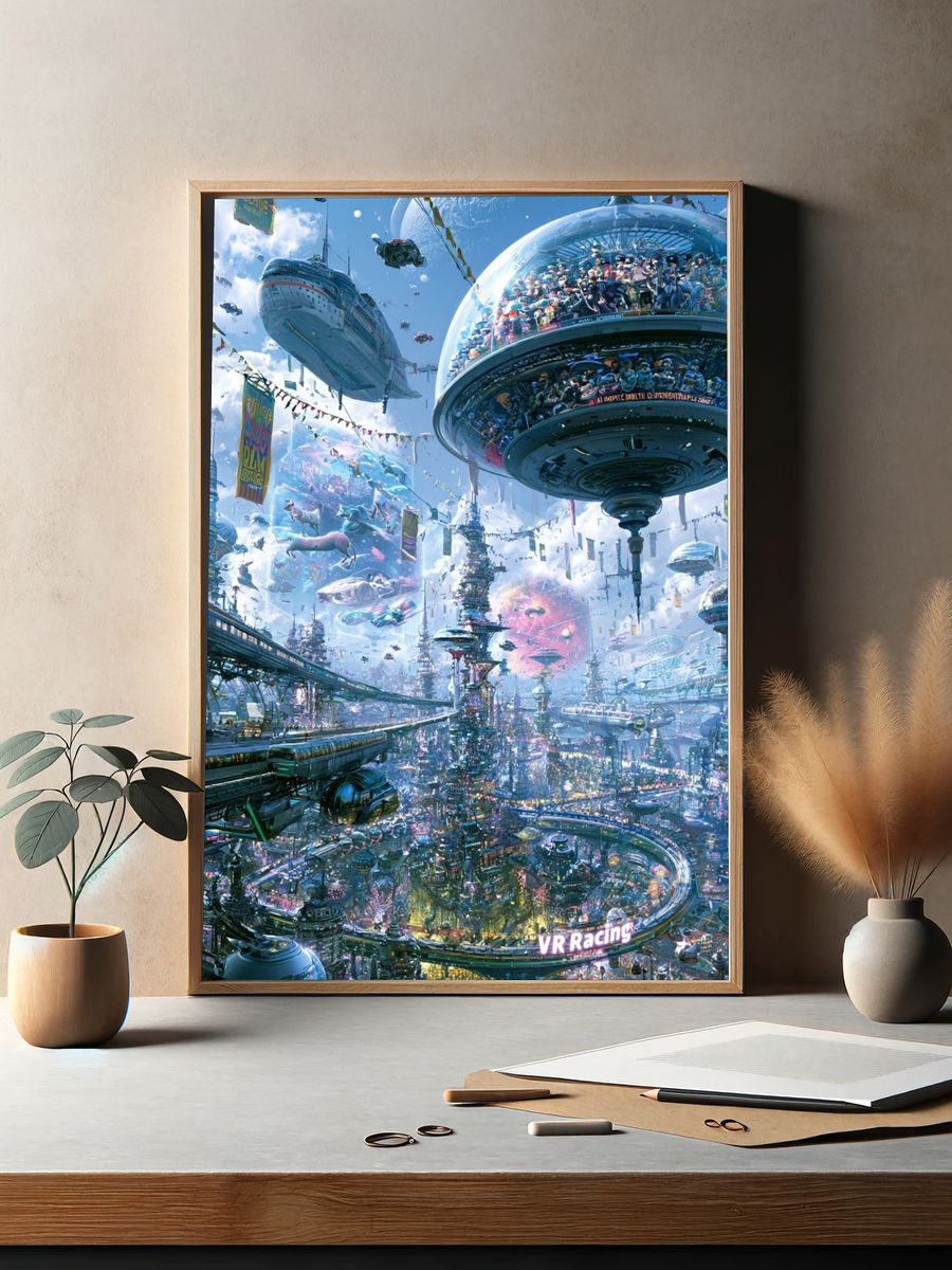 Futuristic VR Racing City Poster. — room view 2