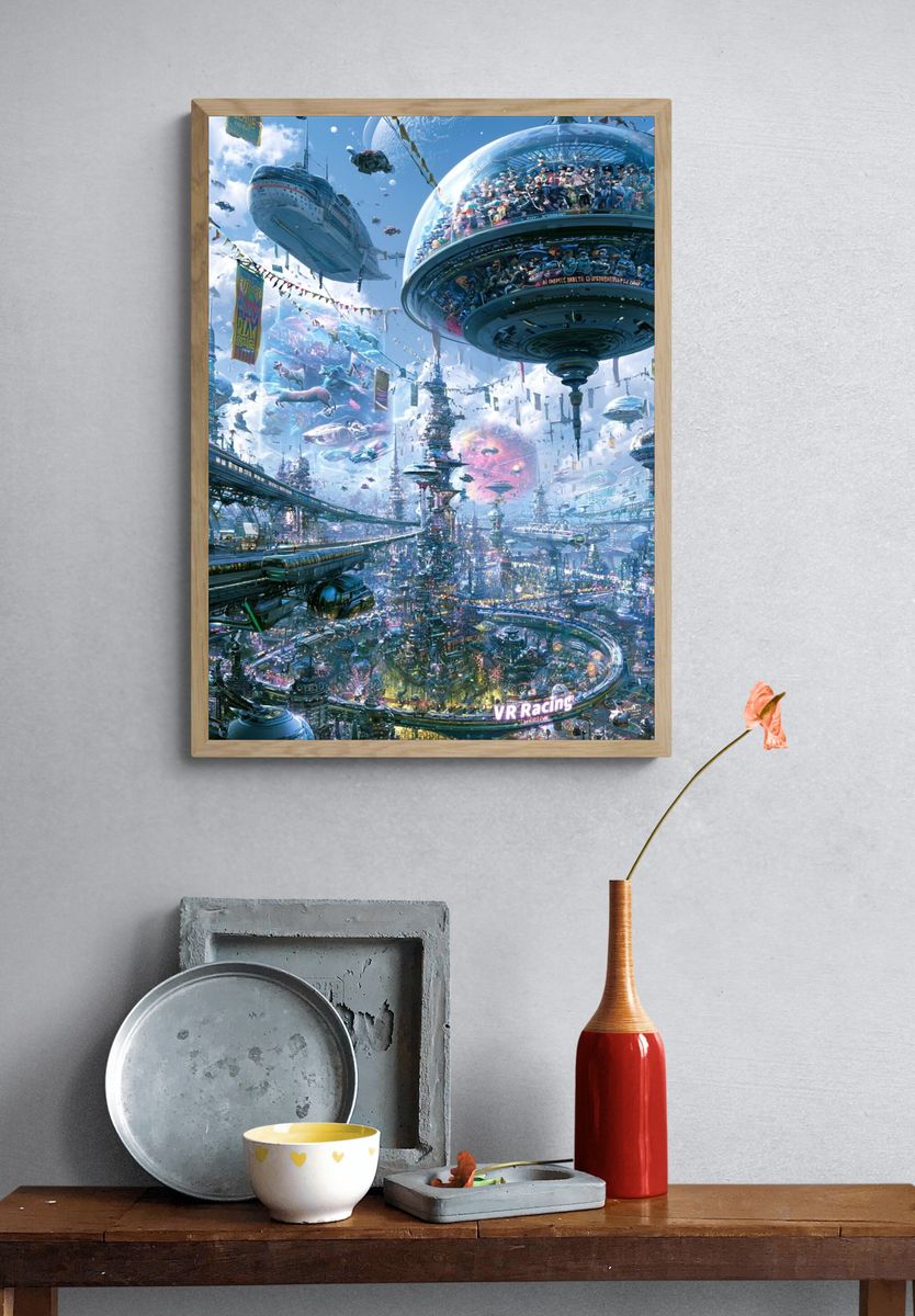 Futuristic VR Racing City Poster. — room view 3
