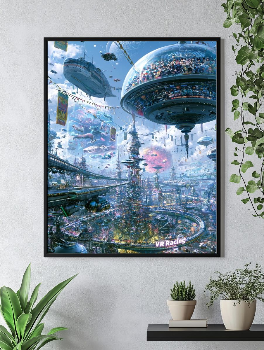 Futuristic VR Racing City Poster. — room view 4