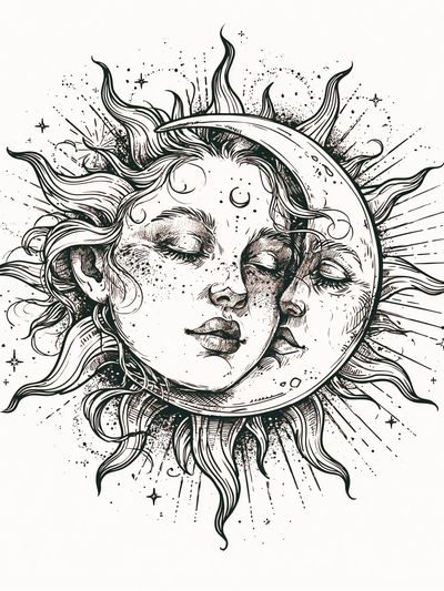 Celestial Sun and Moon Illustration Poster.