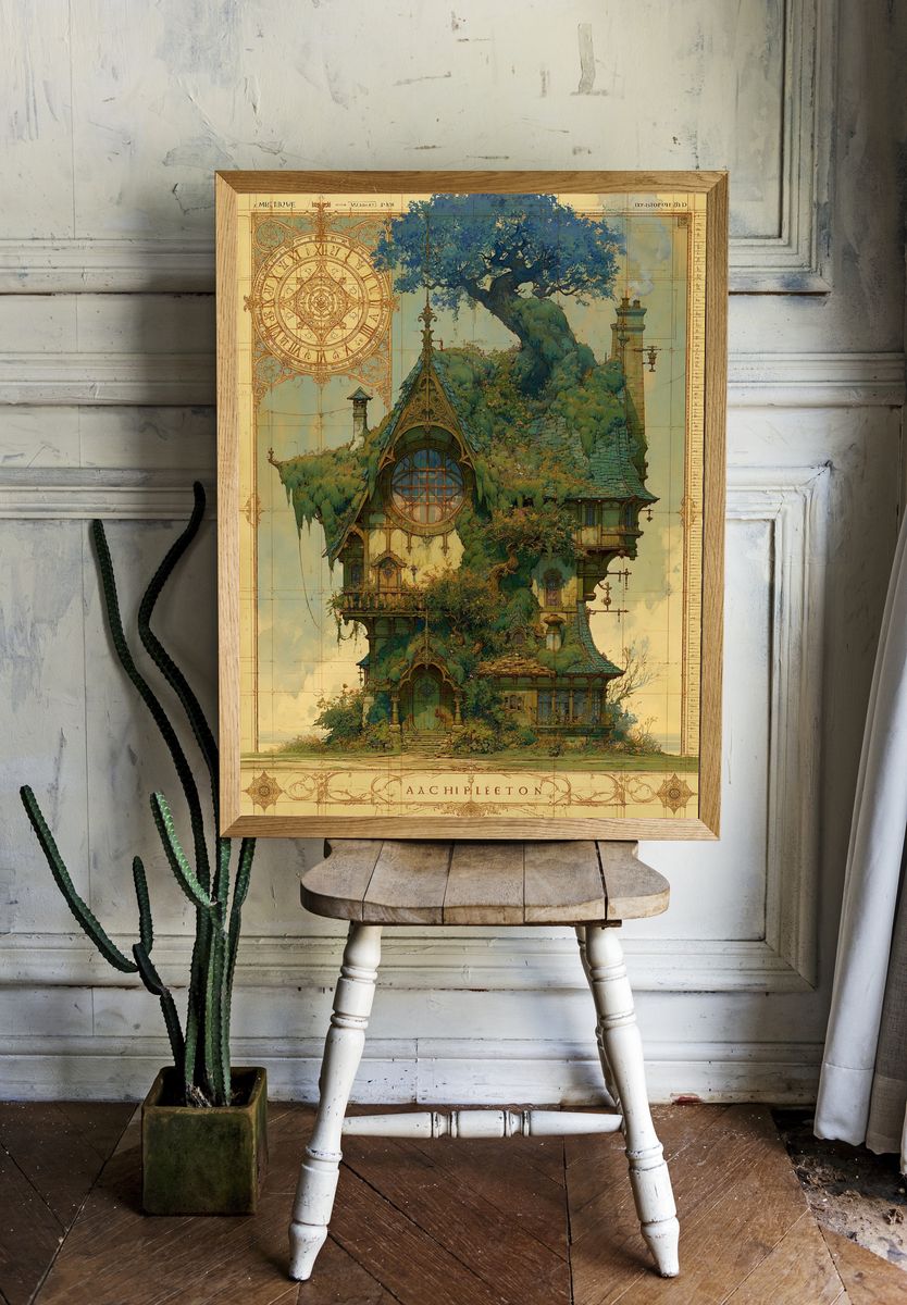 Enchanted Treehouse Architecture Print. room preview