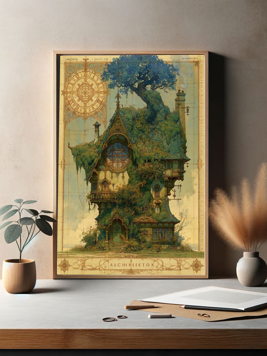 Enchanted Treehouse Architecture Print. — room view 2