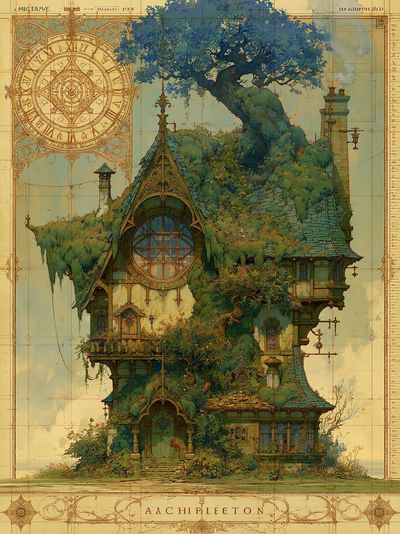 Enchanted Treehouse Architecture Print.