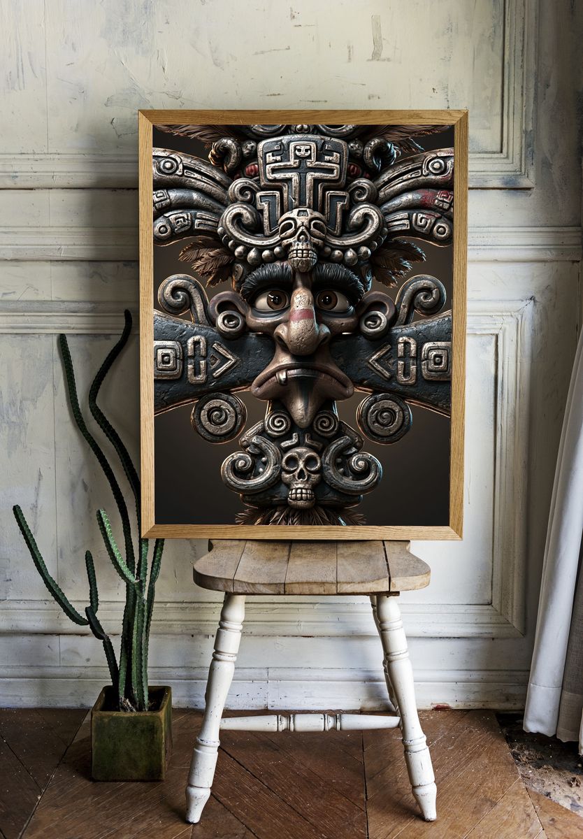 Mayan Skull Totem Illustration Poster. room preview