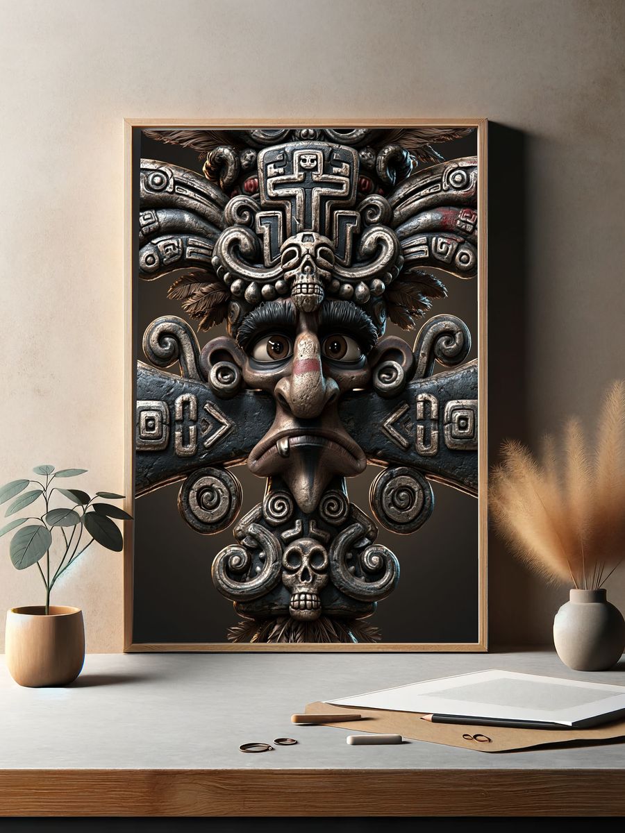 Mayan Skull Totem Illustration Poster. — room view 2