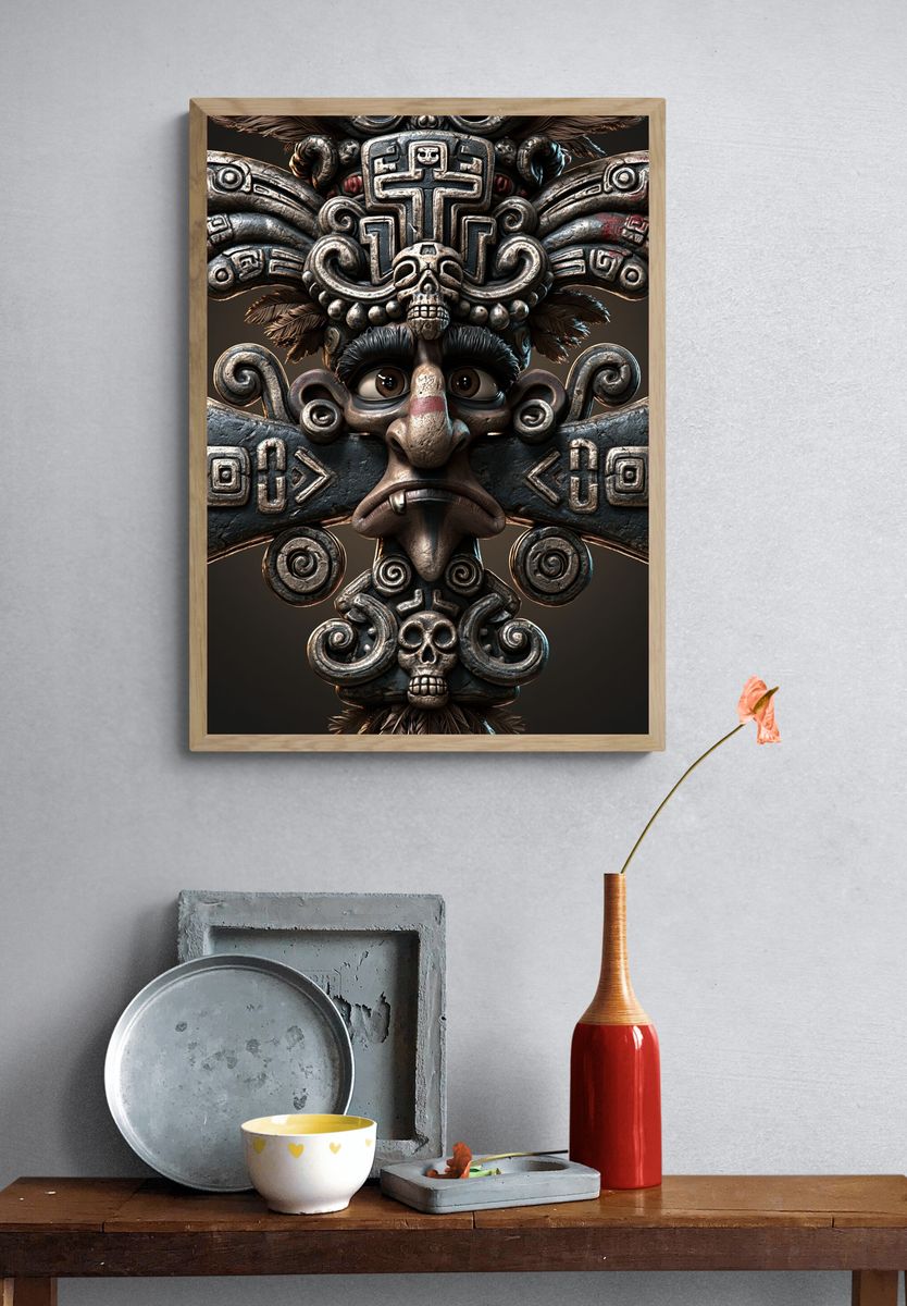 Mayan Skull Totem Illustration Poster. — room view 3