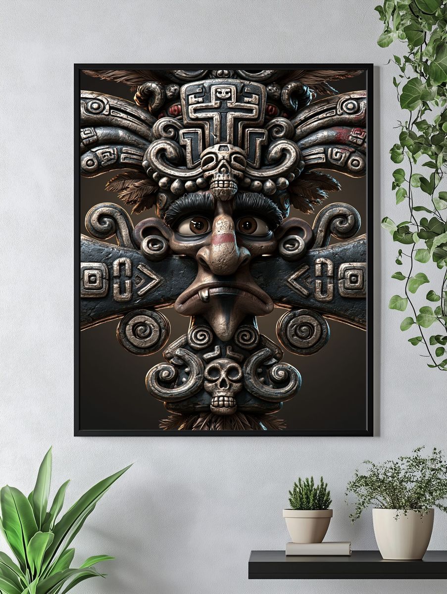 Mayan Skull Totem Illustration Poster. — room view 4