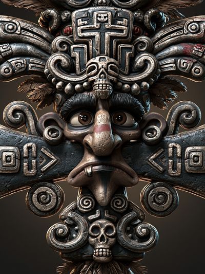 Mayan Skull Totem Illustration Poster.