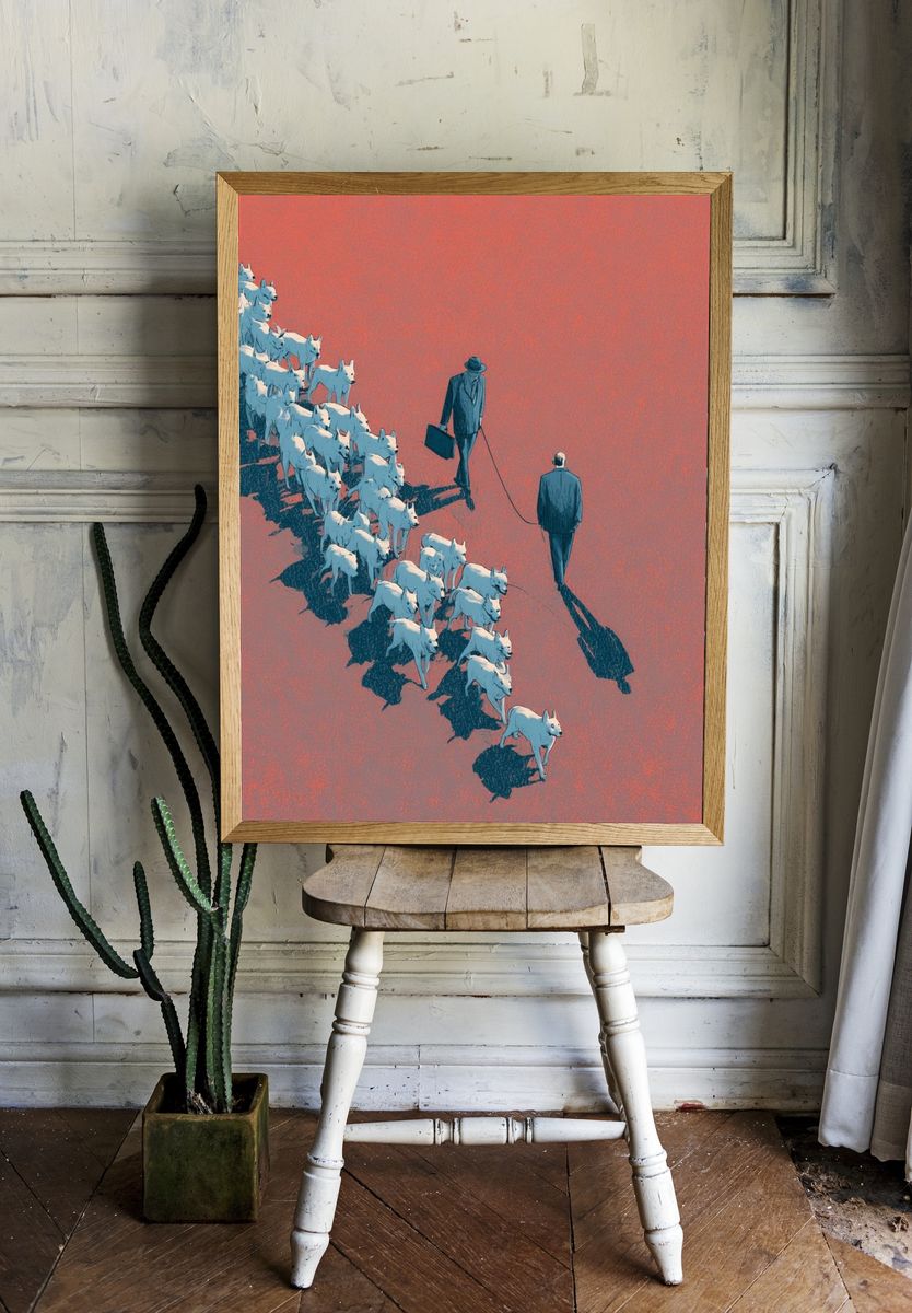 Dog Walk Illustration Poster. — room view 1