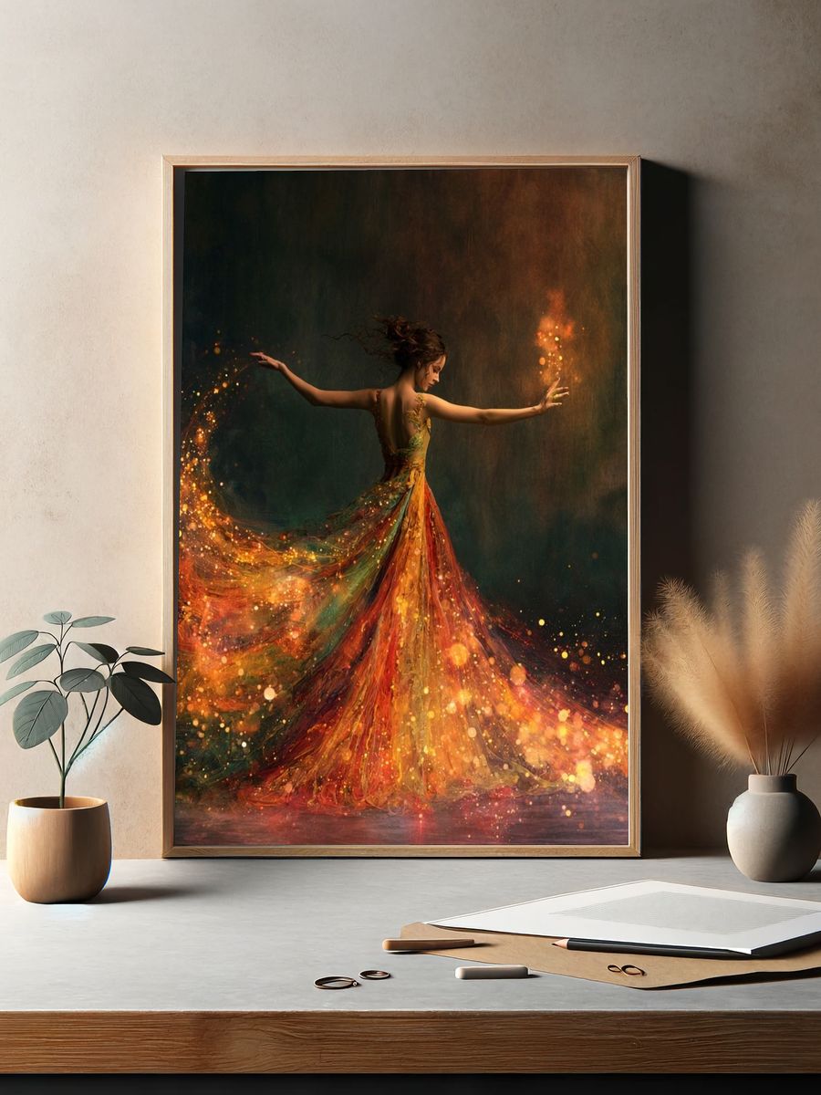 Dancing Ember Woman Illustration Poster. — room view 2