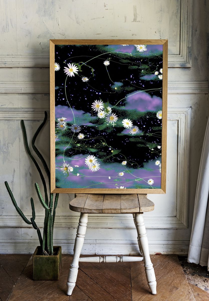 Cosmic Daisy Garden Illustration Poster. — room view 1