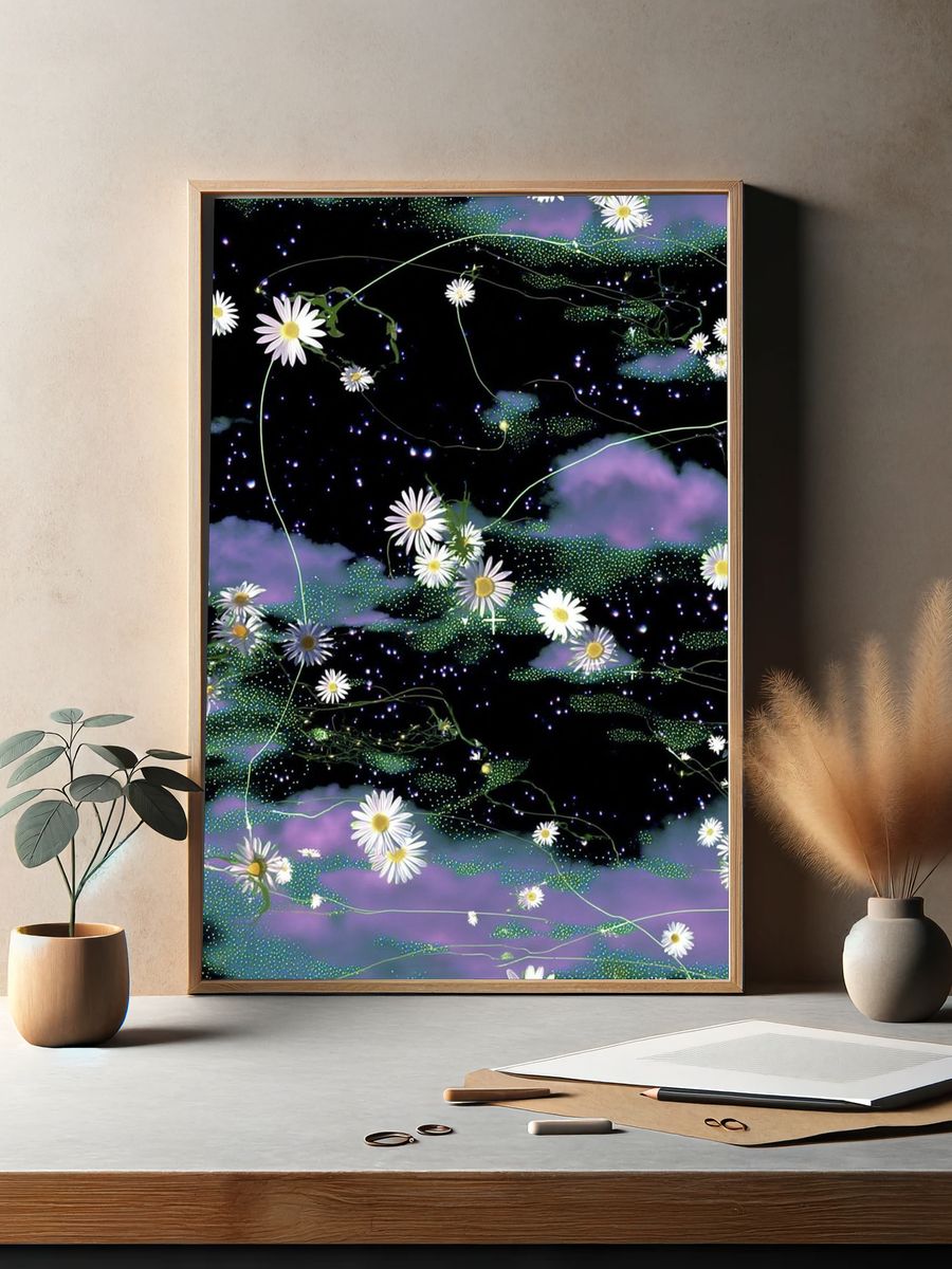 Cosmic Daisy Garden Illustration Poster. — room view 2