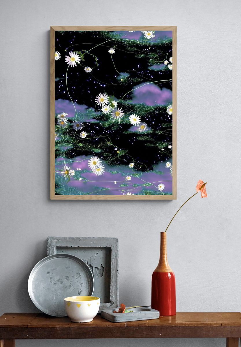 Cosmic Daisy Garden Illustration Poster. — room view 3
