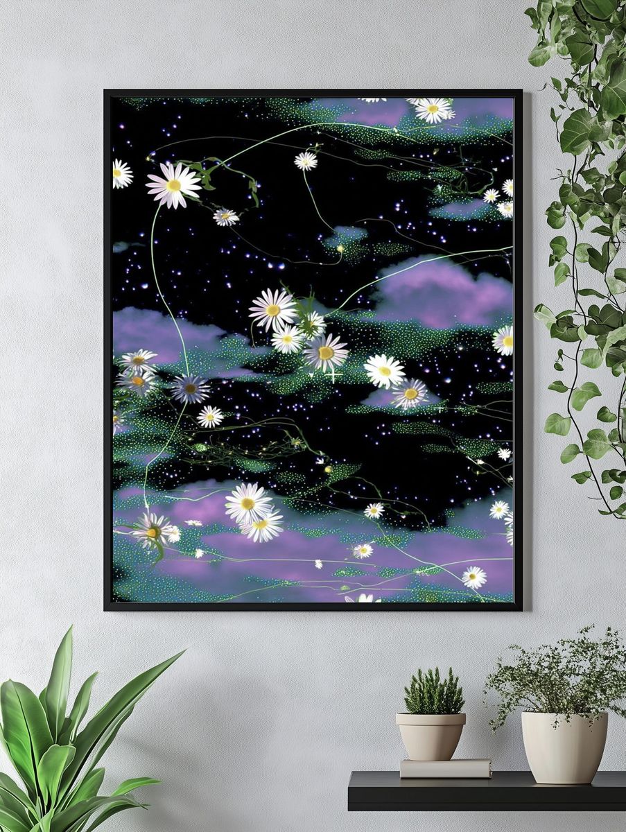 Cosmic Daisy Garden Illustration Poster. — room view 4