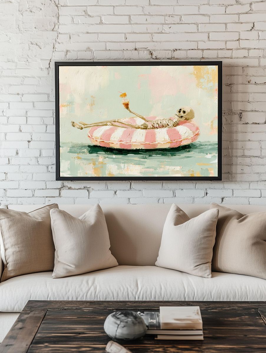Skeleton Pool Float Illustration Poster. — room view 1
