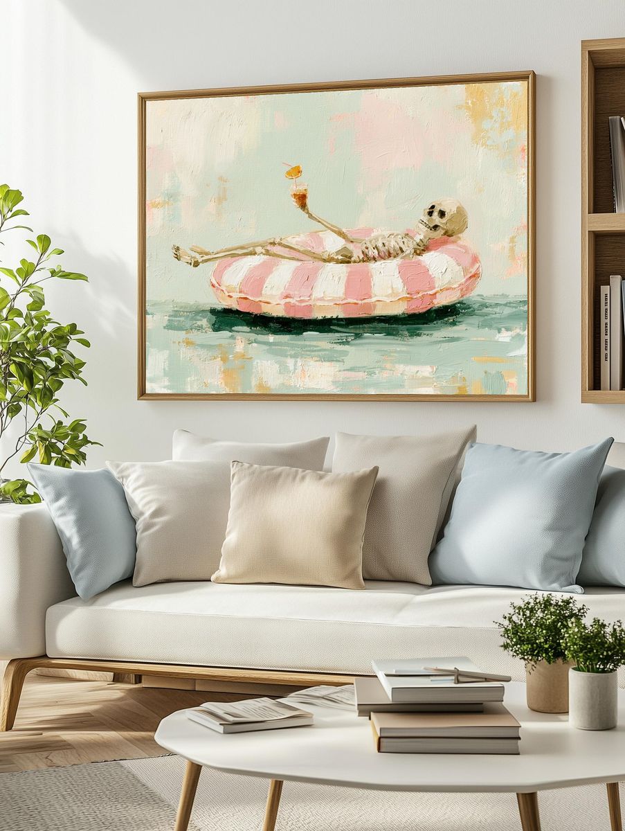 Skeleton Pool Float Illustration Poster. — room view 2