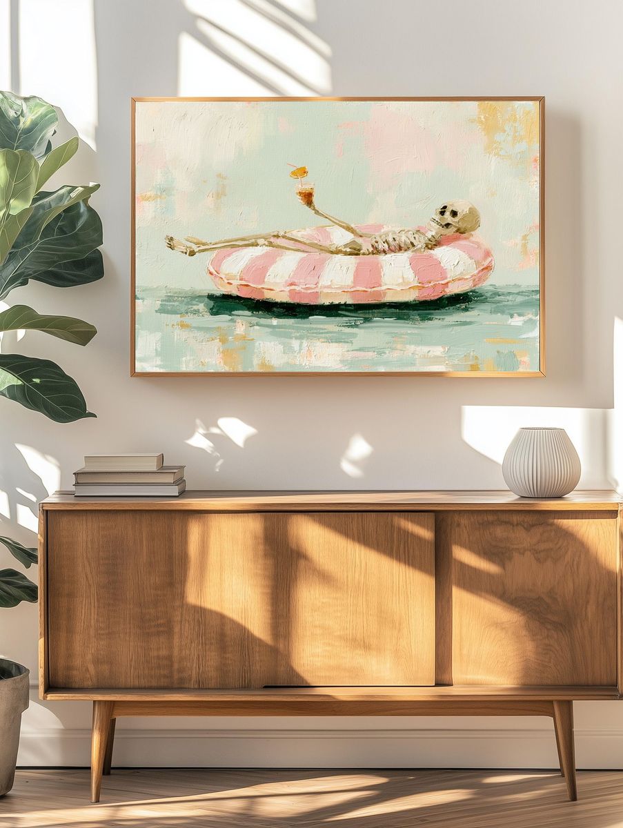 Skeleton Pool Float Illustration Poster. — room view 3