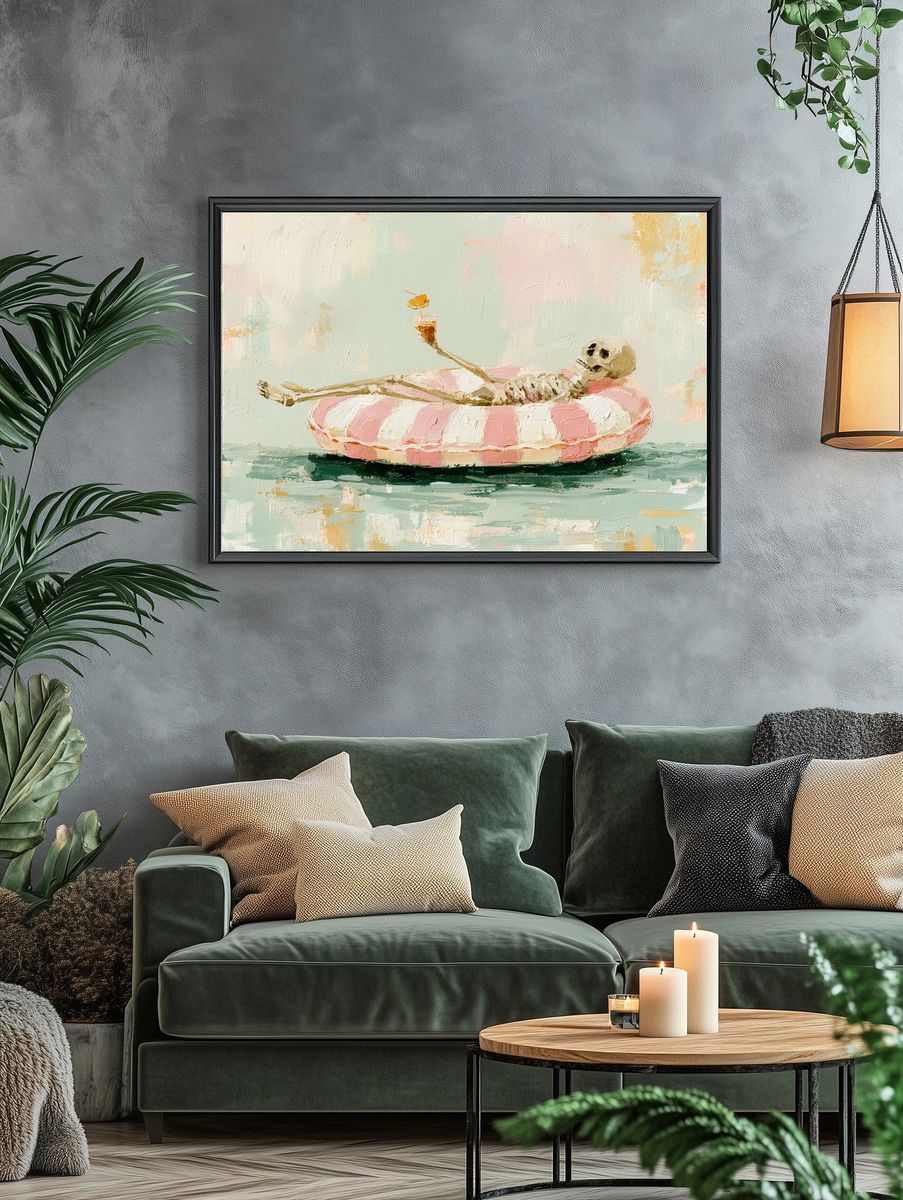 Skeleton Pool Float Illustration Poster. — room view 4