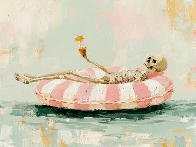 Skeleton Pool Float Illustration Poster. poster