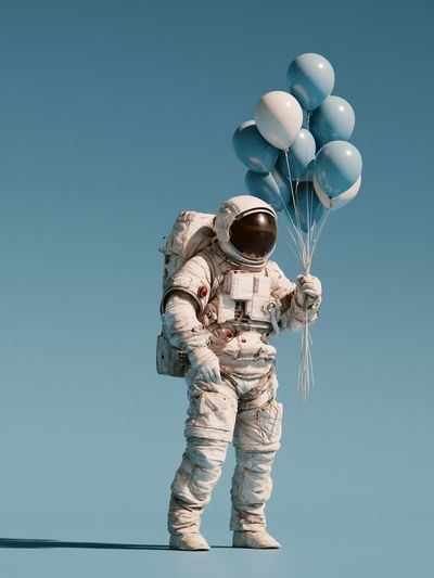 Astronaut with Balloons Illustration Poster. poster
