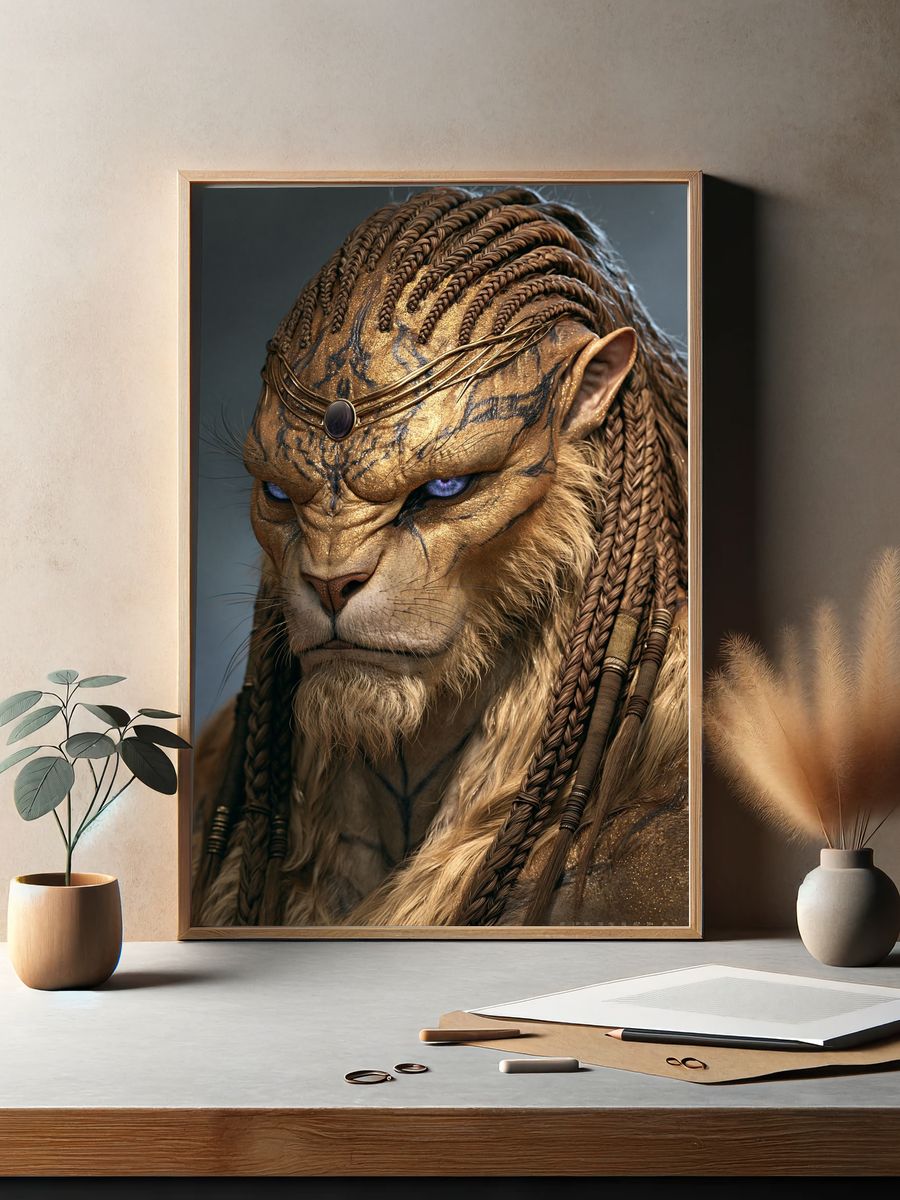 Golden Lion Warrior Portrait Print. — room view 2