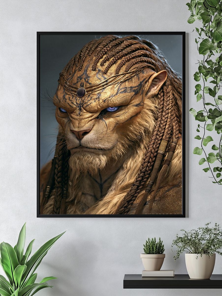 Golden Lion Warrior Portrait Print. — room view 4