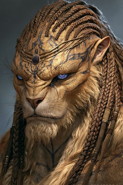 Golden Lion Warrior Portrait Print.