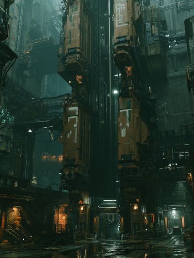 Cyberpunk Industrial Cityscape Poster.