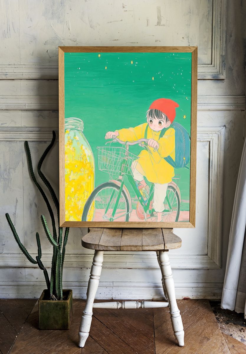 Child on Bicycle Illustration Poster. room preview
