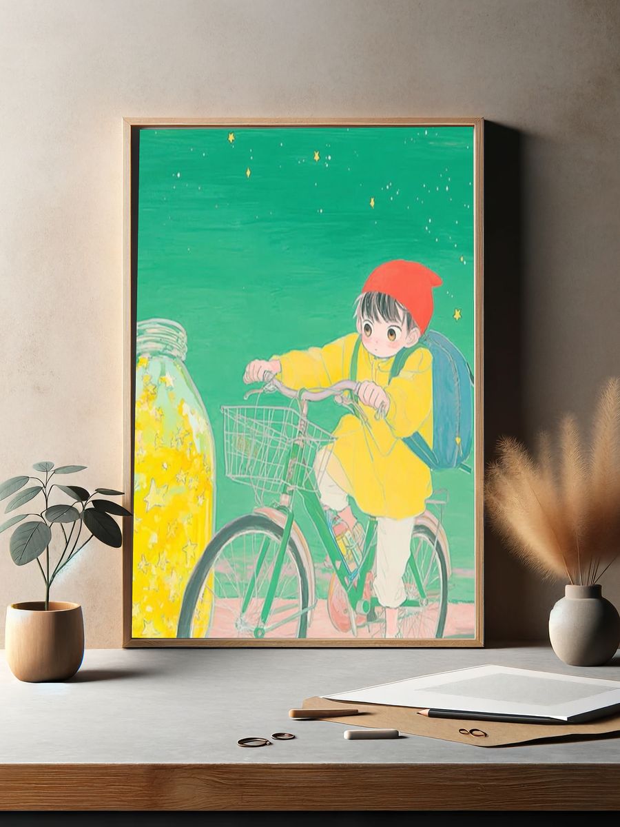 Child on Bicycle Illustration Poster. — room view 2